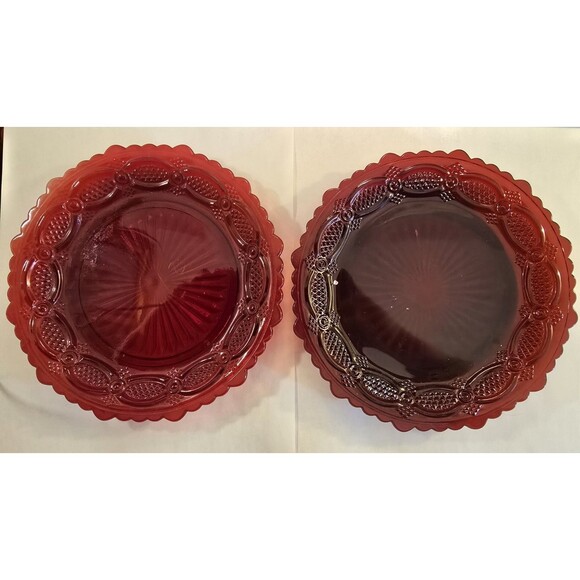 2 Avon 1876 Cape Cod Ruby Red Collection Salad Plates 7.5" Diameter - Picture 1 of 2